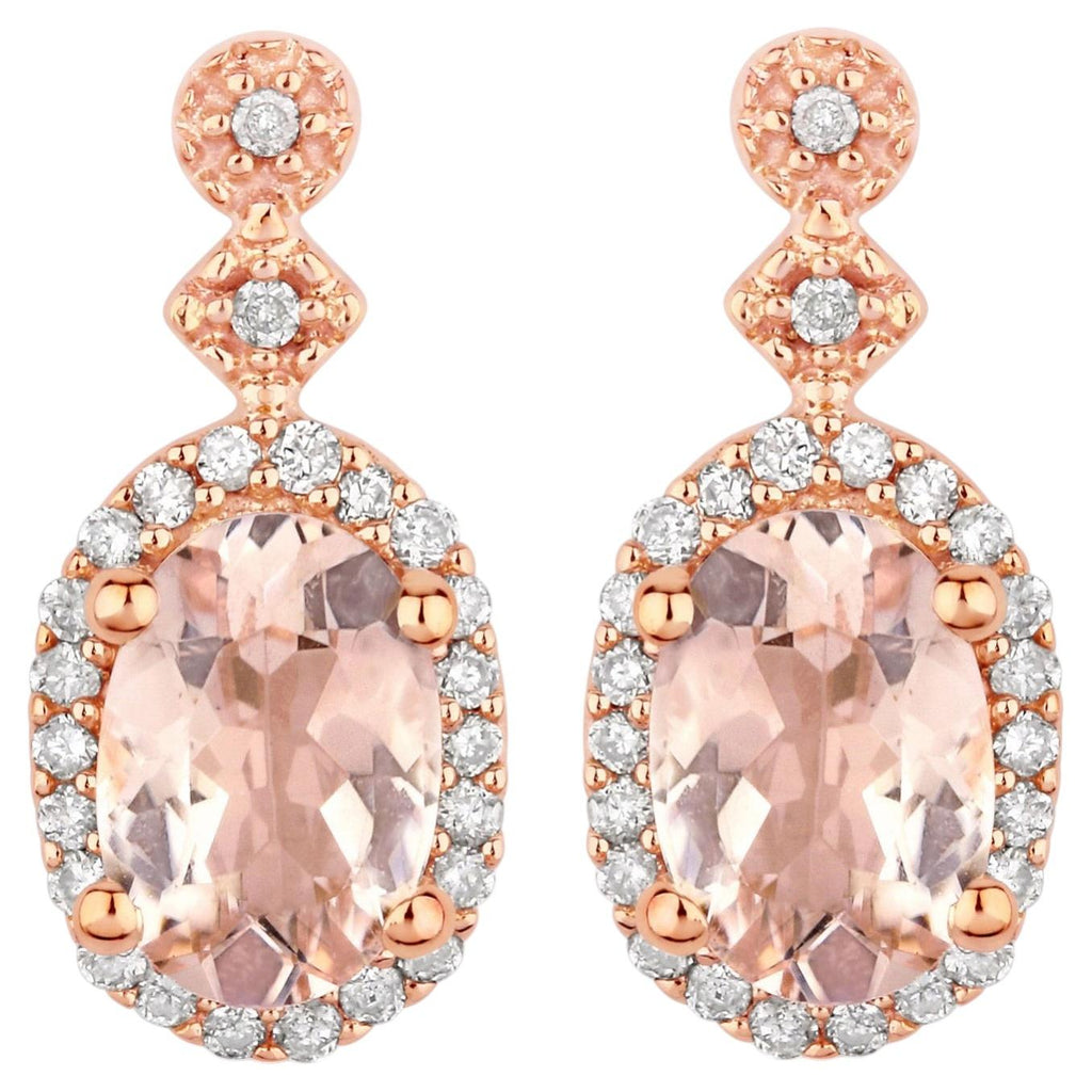 Morganite Earrings With Diamonds 0.82 Carats 10K Rose Gold