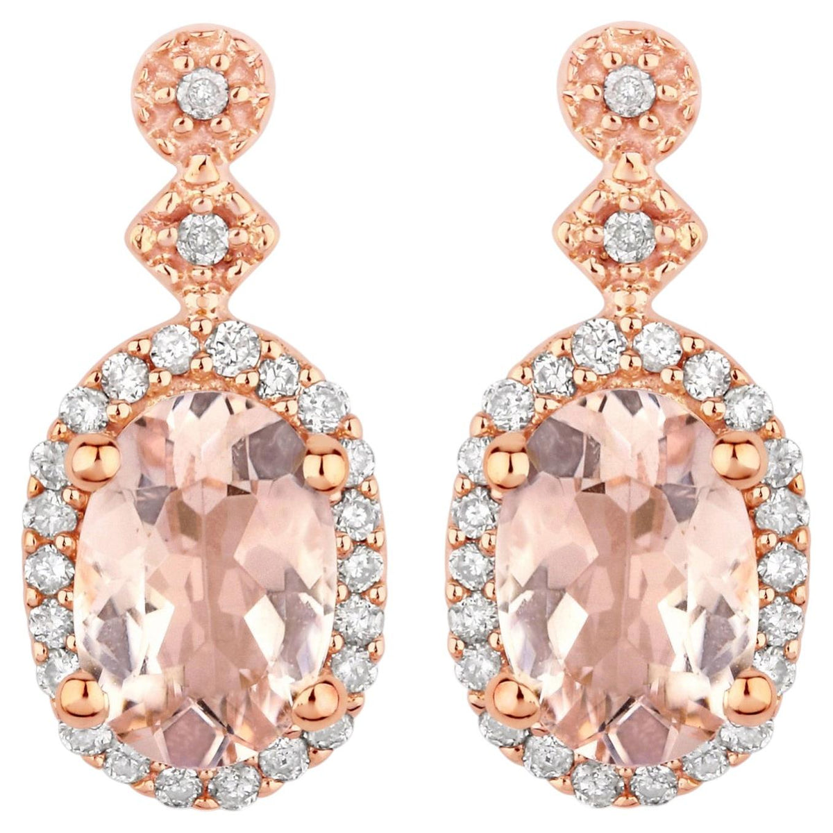 Morganite Earrings With Diamonds 0.82 Carats 10K Rose Gold