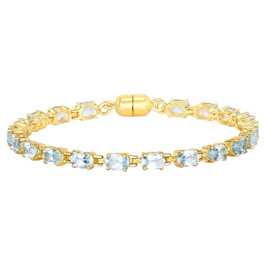 Blue Topaz Tennis Bracelet 10.1 Carats Gold Plated Silver