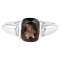 Smoky Quartz Ring With White Topaz 2 Carats Sterling Silver