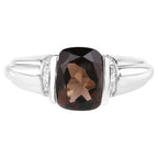 Smoky Quartz Ring With White Topaz 2 Carats Sterling Silver