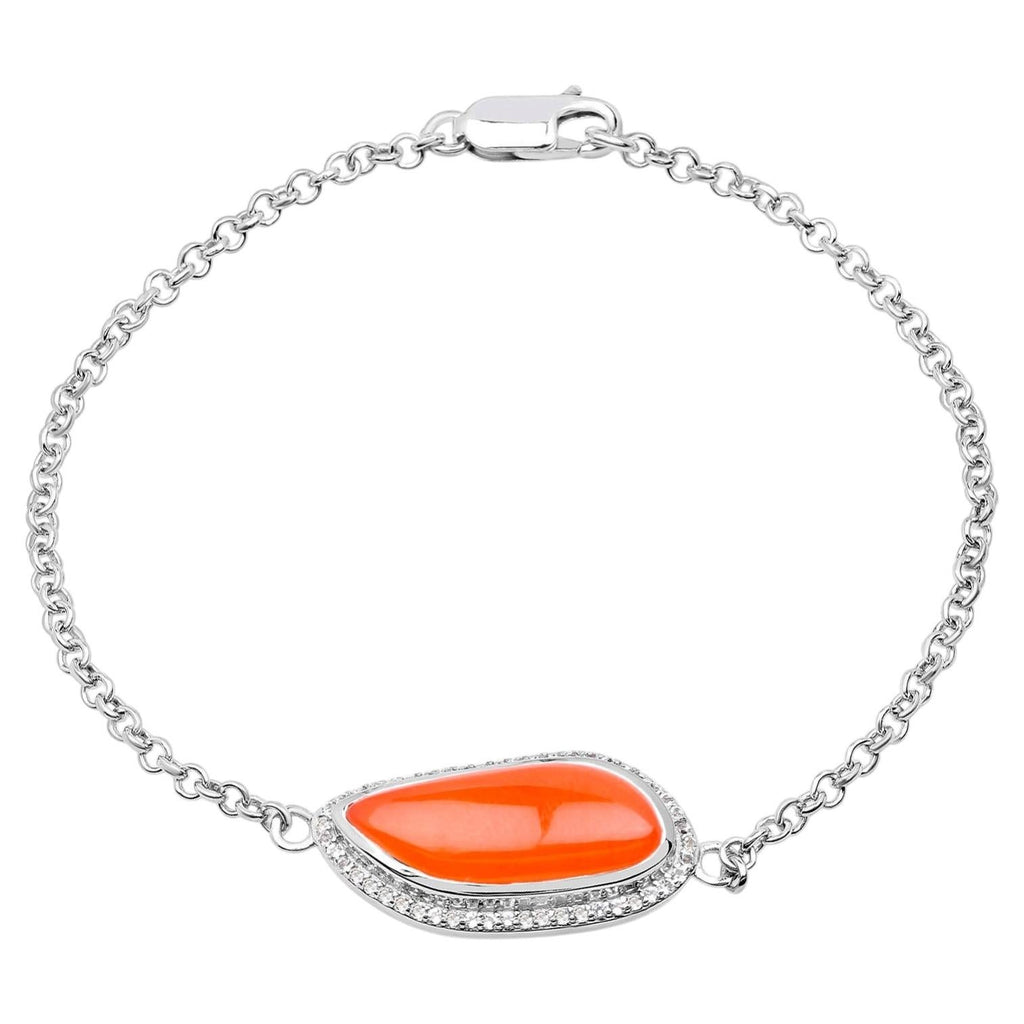 Carnelian Bracelet With White Topaz 5.46 Carats Sterling Silver
