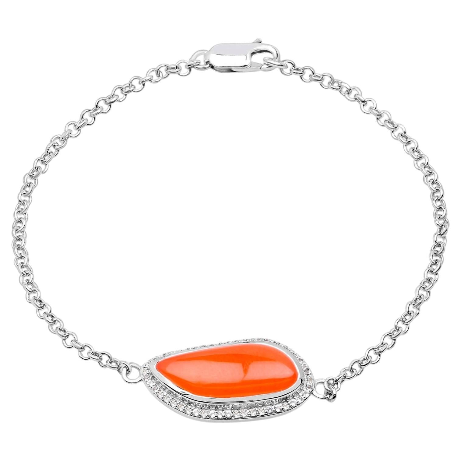 Carnelian Bracelet With White Topaz 5.46 Carats Sterling Silver