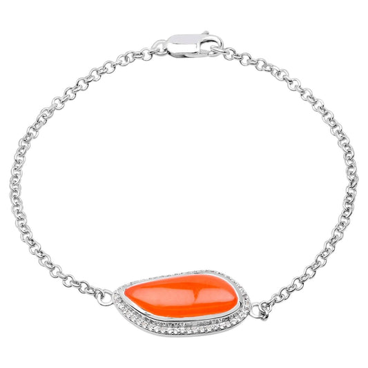 Carnelian Bracelet With White Topaz 5.46 Carats Sterling Silver