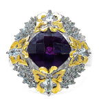 Amethyst Butterfly Ring With Blue Topaz and Diamonds 3.85 Carats Sterling Silver
