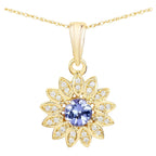 Tanzanite Flower Pendant With Diamonds 0.28 Carats 14K Yellow Gold