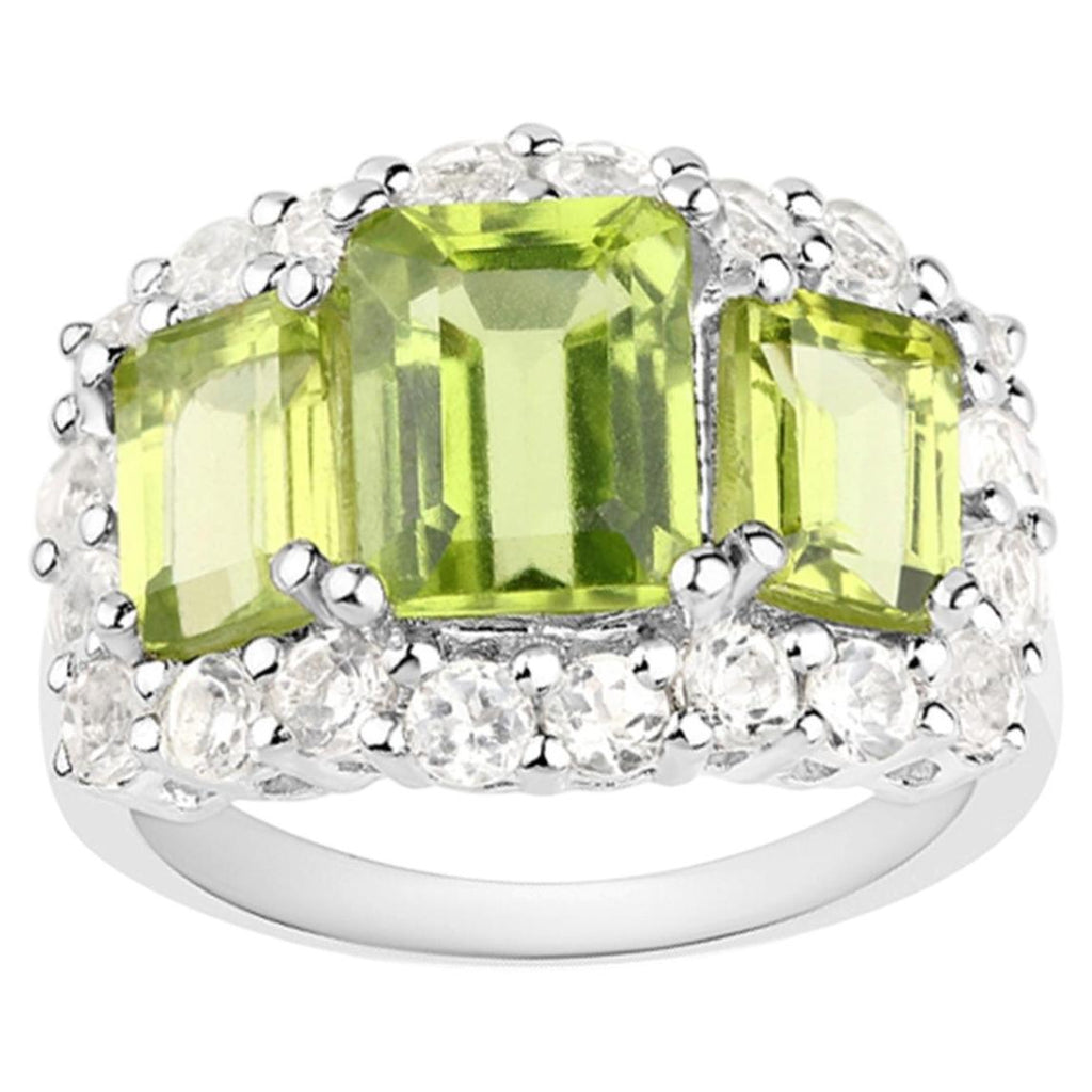 Peridot Ring With White Topaz 5.94 Carats Sterling Silver