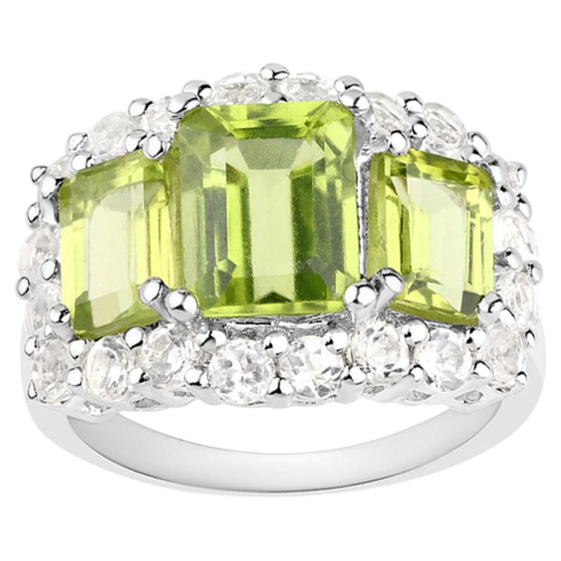 Peridot Ring With White Topaz 5.94 Carats Sterling Silver