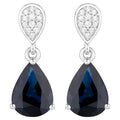 Blue Sapphire Teardrop Earrings Diamonds 2.7 Carats 14K White Gold