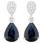 Blue Sapphire Teardrop Earrings Diamonds 2.7 Carats 14K White Gold