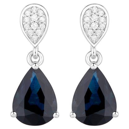 Blue Sapphire Teardrop Earrings Diamonds 2.7 Carats 14K White Gold