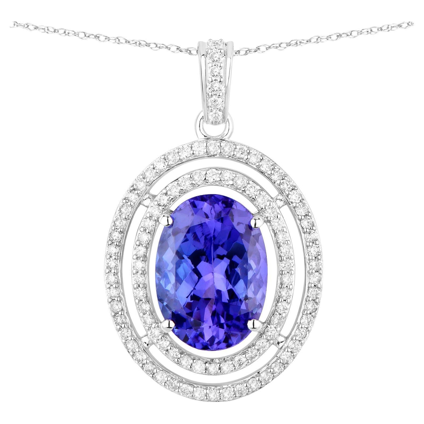 Tanzanite Pendant Necklace Diamonds 4.88 Carats 14K White Gold