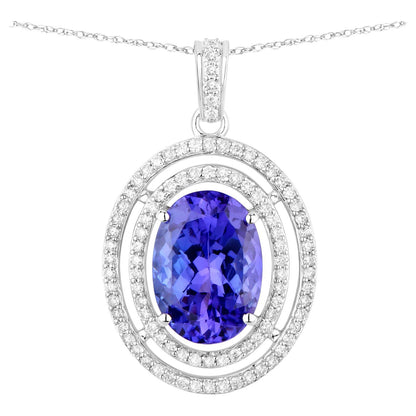 Tanzanite Pendant Necklace Diamonds 4.88 Carats 14K White Gold