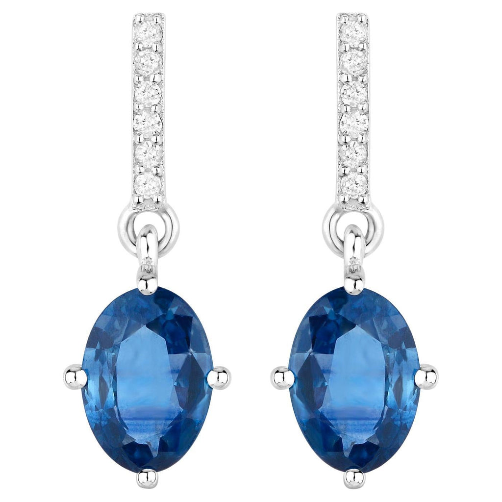 Natural Blue Sapphire Earrings With Diamonds 1.92 Carats 14K White Gold