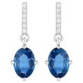 Natural Blue Sapphire Earrings With Diamonds 1.92 Carats 14K White Gold