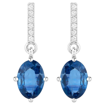 Natural Blue Sapphire Earrings With Diamonds 1.92 Carats 14K White Gold