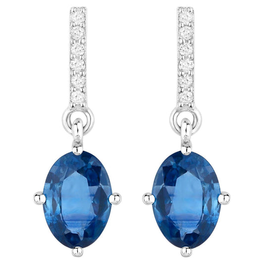 Natural Blue Sapphire Earrings With Diamonds 1.92 Carats 14K White Gold