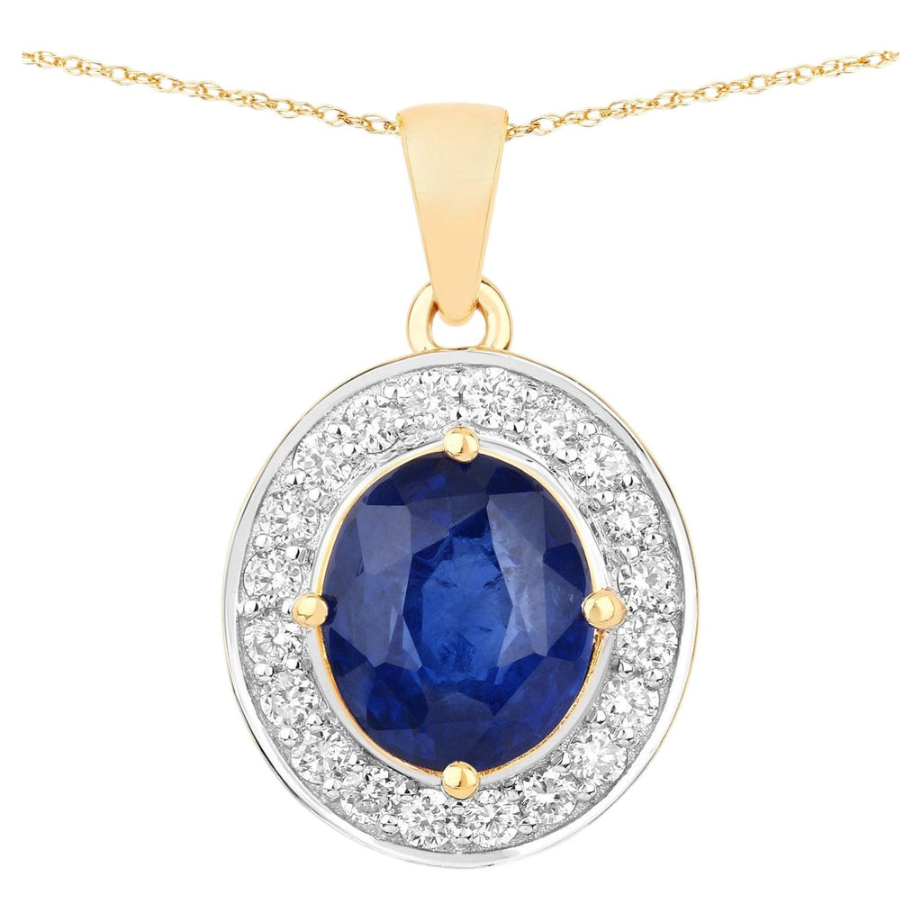 Blue Sapphire Pendant With Diamonds 2.84 Carats 18K Yellow Gold
