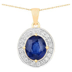 Blue Sapphire Pendant With Diamonds 2.84 Carats 18K Yellow Gold