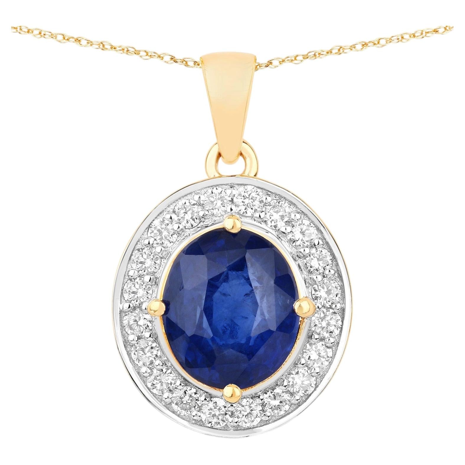 Blue Sapphire Pendant With Diamonds 2.84 Carats 18K Yellow Gold