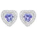 Tanzanite Heart Stud Earrings With White Topaz 1.14 Carats Sterling Silver
