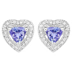 Tanzanite Heart Stud Earrings With White Topaz 1.14 Carats Sterling Silver