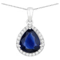 Blue Sapphire Pendant With Diamonds 3.48 Carats 18K White Gold