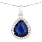 Blue Sapphire Pendant With Diamonds 3.48 Carats 18K White Gold