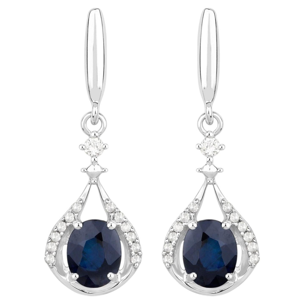 Natural Sapphire Earrings With Diamonds 0.82 Carats 14K White Gold