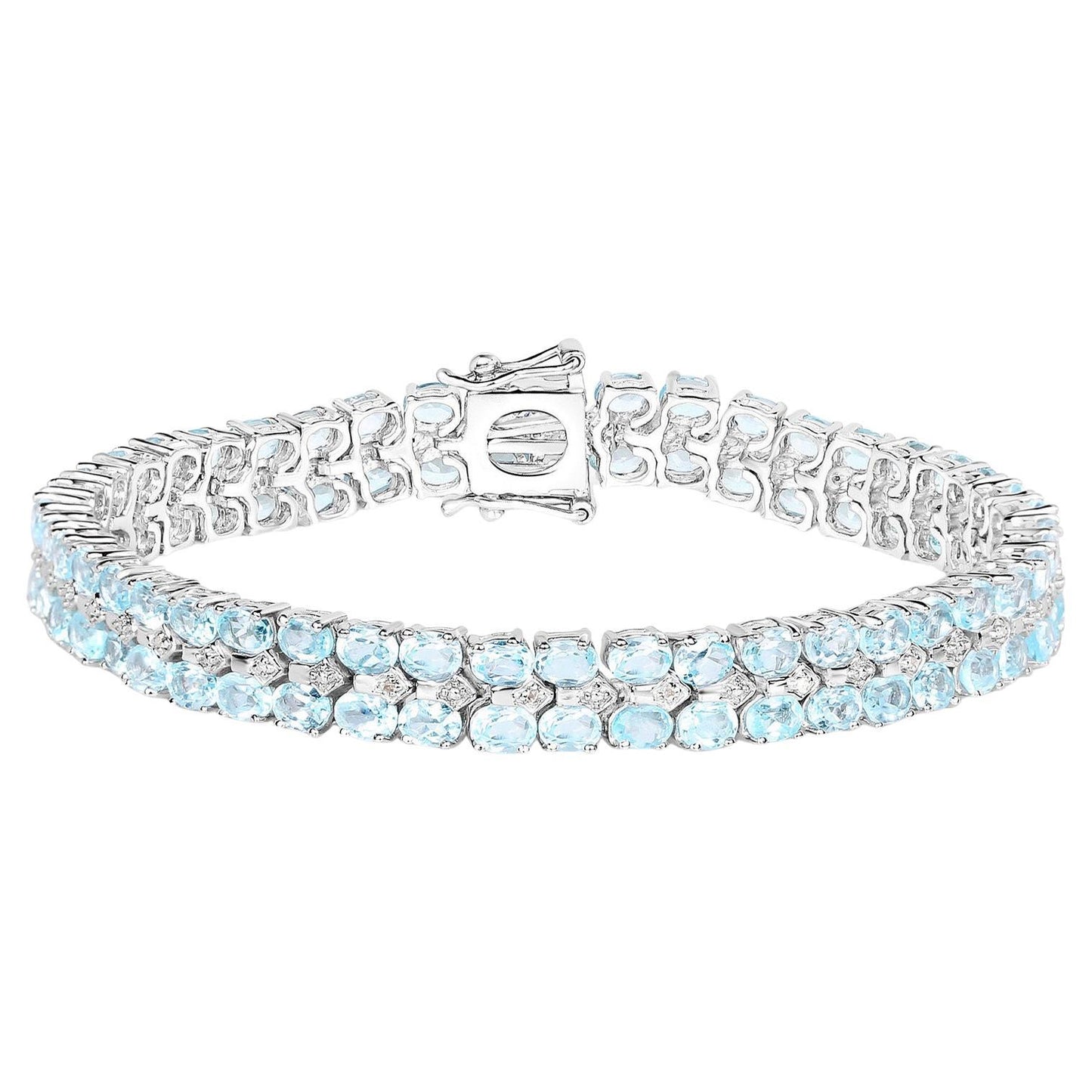 Blue Topaz Tennis Bracelet White Diamonds 17.2 Carats Silver