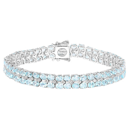 Blue Topaz Tennis Bracelet White Diamonds 17.2 Carats Silver