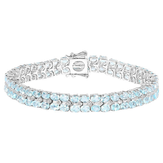 Blue Topaz Tennis Bracelet White Diamonds 17.2 Carats Silver