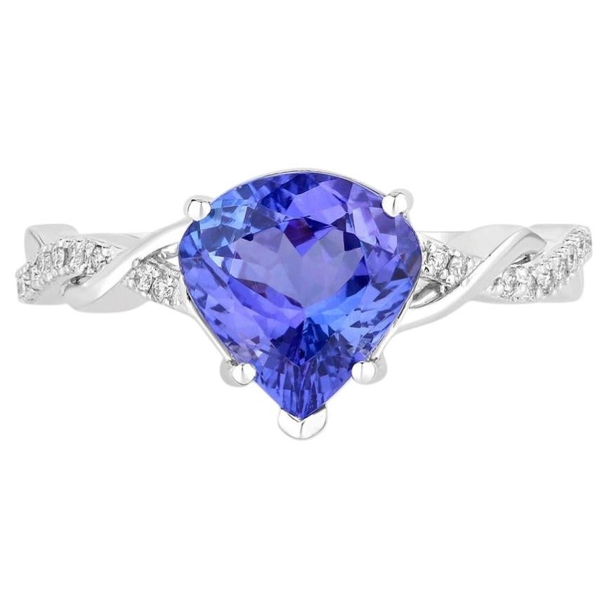 Tanzanite Heart Ring With Diamonds 2.46 Carats 14K White Gold