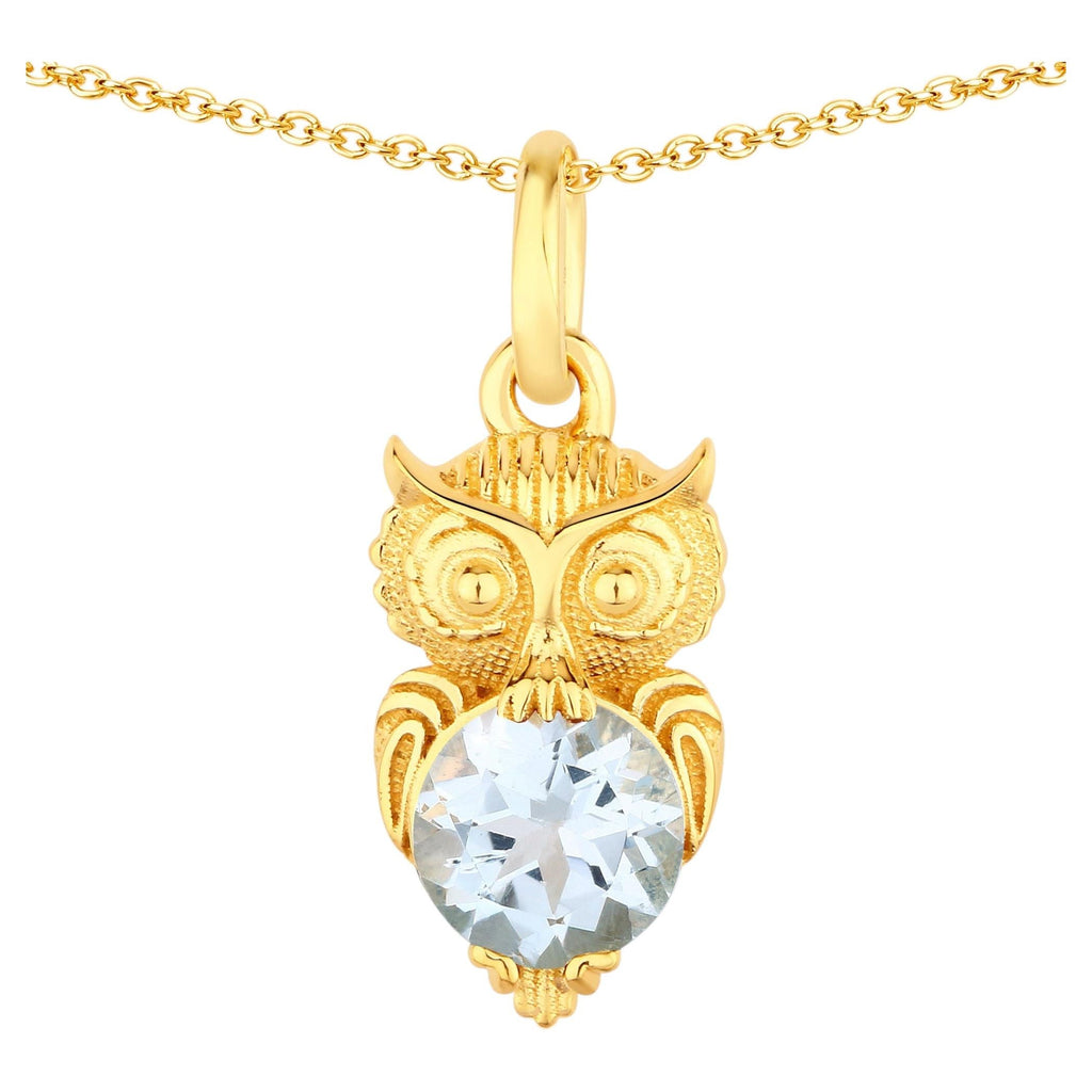 Blue Topaz Owl Pendant 1.04 Carats Gold Plated Silver