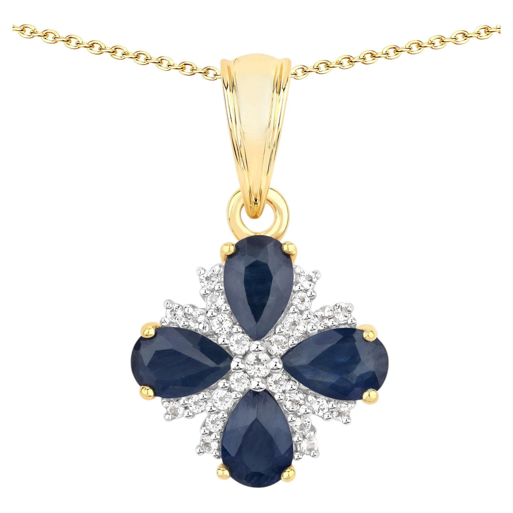Blue Sapphire Pendant With White Topaz 1.8 Carats Gold Plated Silver