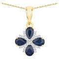 Blue Sapphire Pendant With White Topaz 1.8 Carats Gold Plated Silver