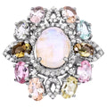 Moonstone Ring With Multicolor Tourmaline 6.72 Carats Sterling Silver