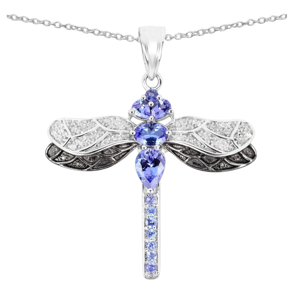 Tanzanite Dragonfly Pendant With White Topaz 1.82 Carats Sterling Silver