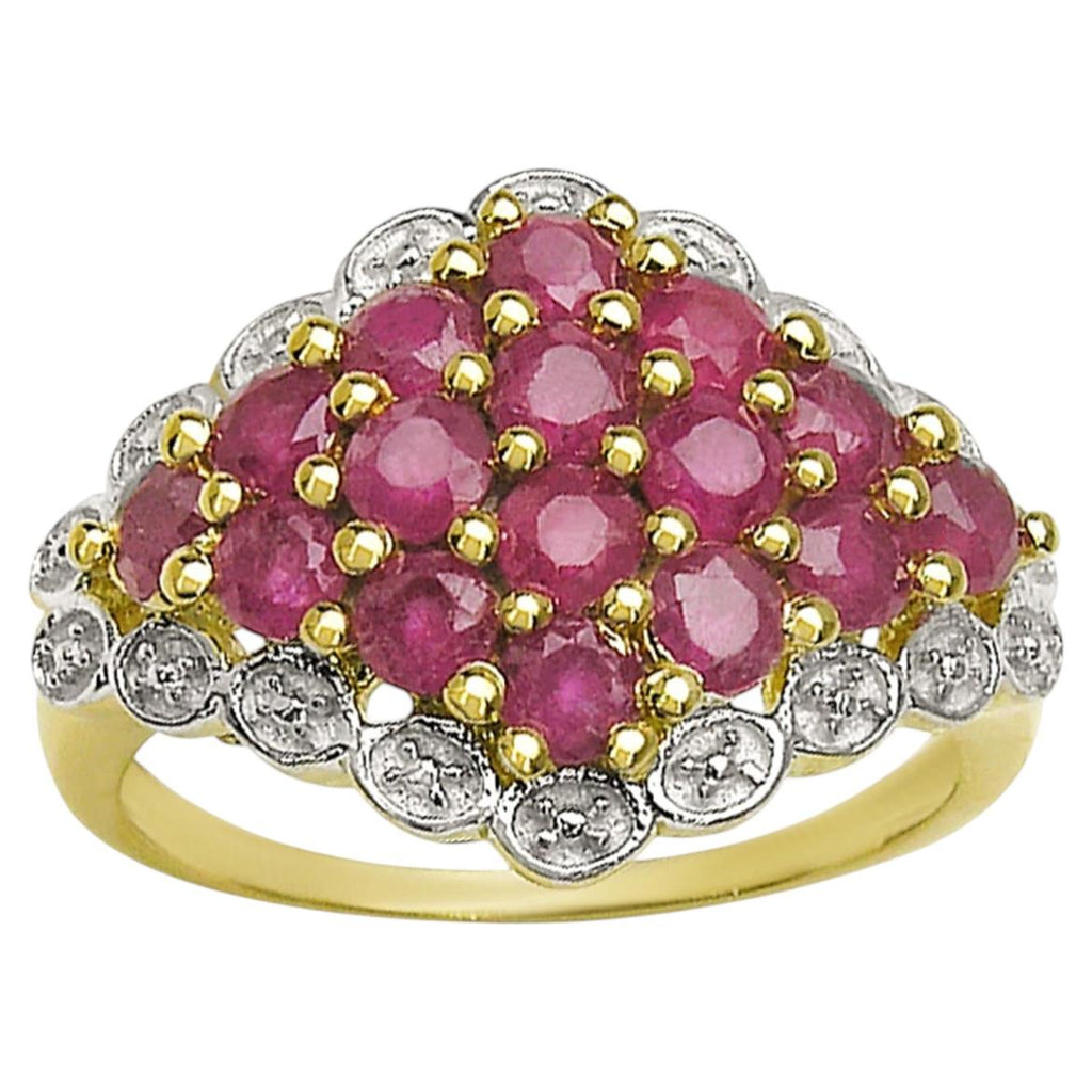 Rhodolite Garnet Ring 2.06 Carats Gold Plated Silver