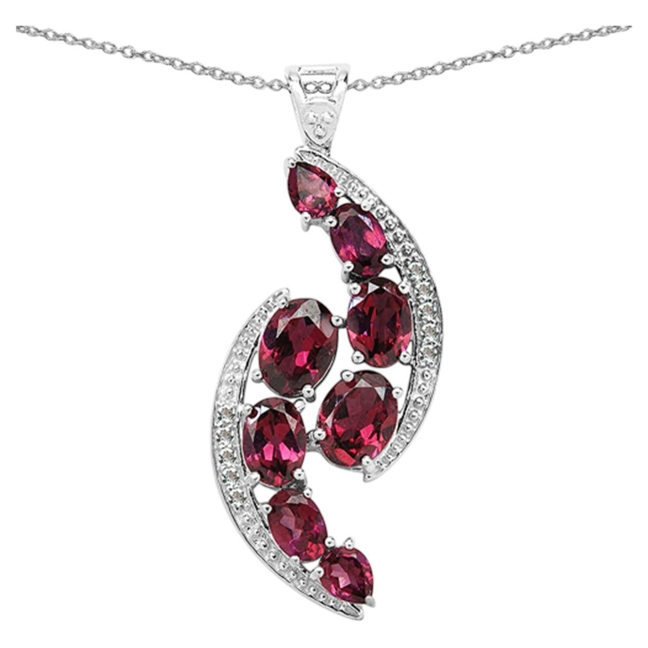 Rhodolite Garnet Pendant With White Topaz 7.24 Carats Sterling Silver