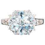 Blue Topaz Ring With White Topaz 1.51 Carats Sterling Silver