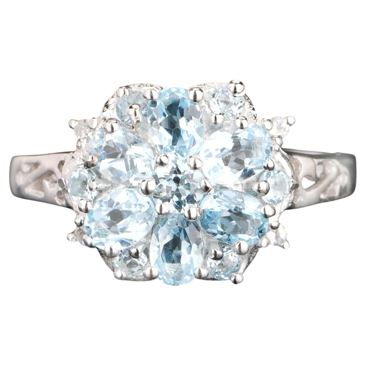 Blue Topaz Ring With White Topaz 1.51 Carats Sterling Silver