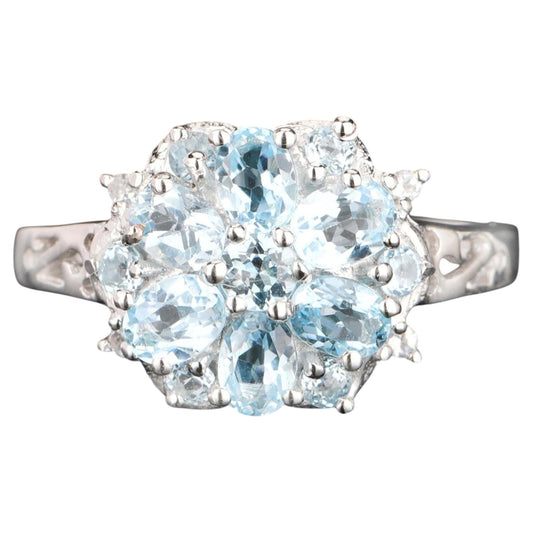 Blue Topaz Ring With White Topaz 1.51 Carats Sterling Silver