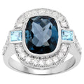 London Blue Topaz Ring With Diamonds 5.2 Carats Sterling Silver