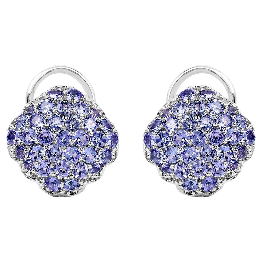 Tanzanite Cluster Stud Earrings 3.12 Carats Sterling Silver
