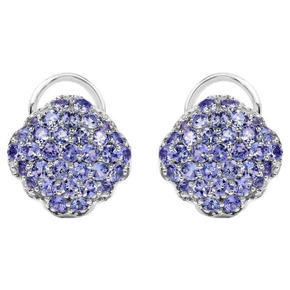 Tanzanite Cluster Stud Earrings 3.12 Carats Sterling Silver
