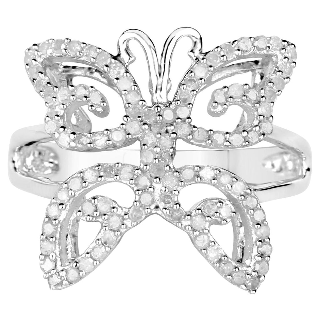 Diamond Butterfly Ring 0.56 Carats Sterling Silver