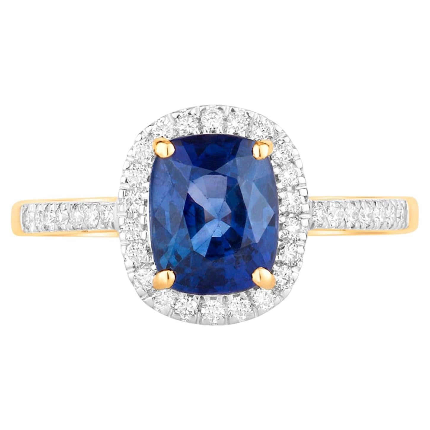Blue Sapphire Ring With Diamonds 2.14 Carats 18K Yellow Gold