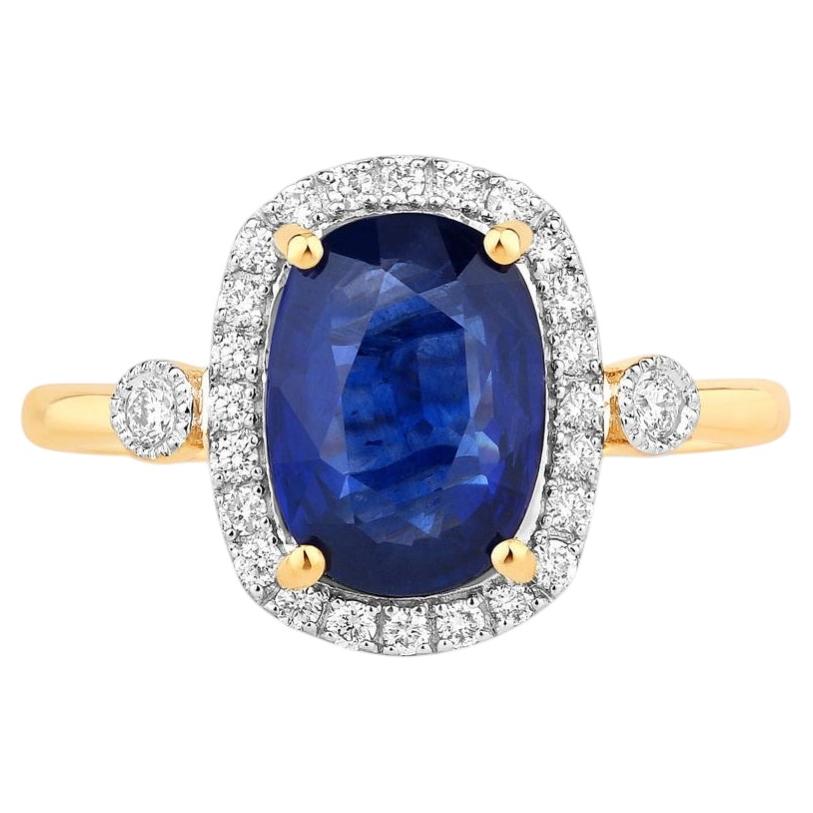 Blue Sapphire Ring With Diamonds 2.66 Carats 18K Yellow Gold