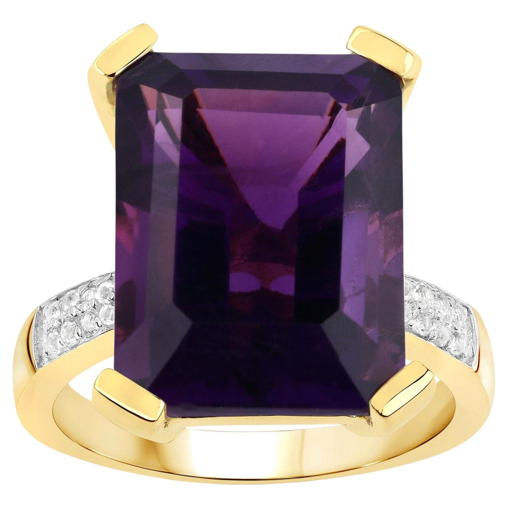 Amethyst Ring With White Topaz 11.5 Carats Gold Plated Silver